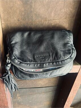 Liebeskind Black Pebbled Leather Shoulder Bag with Tassel